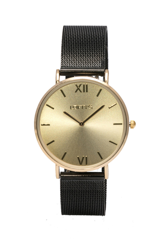 Ρολόι Loftys Vintage με μαύρο μπρασελέ και χρυσό καντράν Y3406-46