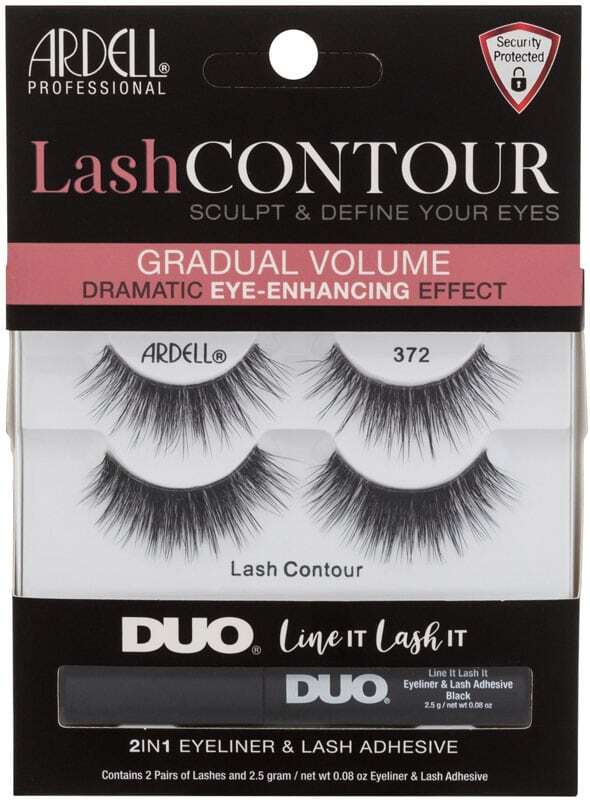 Ardell Lash Contour 372 False Eyelashes Black 2pc Combo: False Lash Contour 372 2 Pairs + Duo Line It Lash It 2in1 Eyeliner & Lash Adhesive 2,5 G