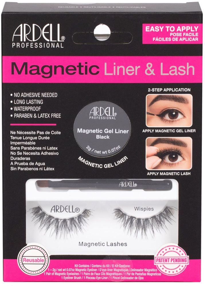 Ardell Magnetic Liner & Lash Wispies False Eyelashes Black 1pc Combo: Magnetic Lashes Wispies 1 Pair + Magnetic Gel Line 2 G Black + Liner Brush 1 Pc