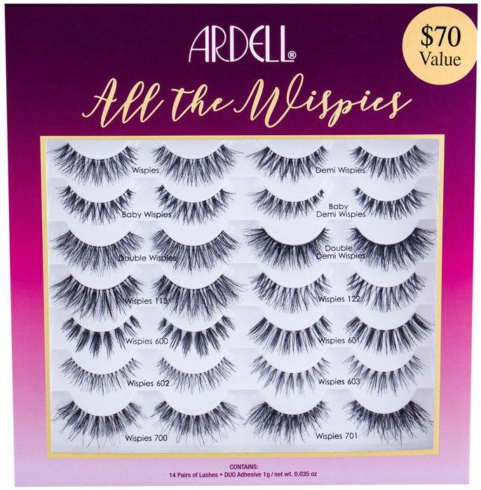 Ardell Wispies All The Wispies False Eyelashes Black 14pc Combo: Lashes 14 Pairs + Lash Glue Duo 1 G