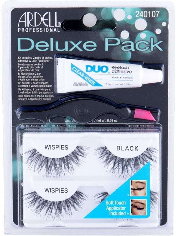 Ardell Wispies Deluxe Pack False Eyelashes Black 2pc Combo: False Lashes Wispies 2 Pairs + Eyelash Glue Duo 2,5 G + Applicator 1 Pc