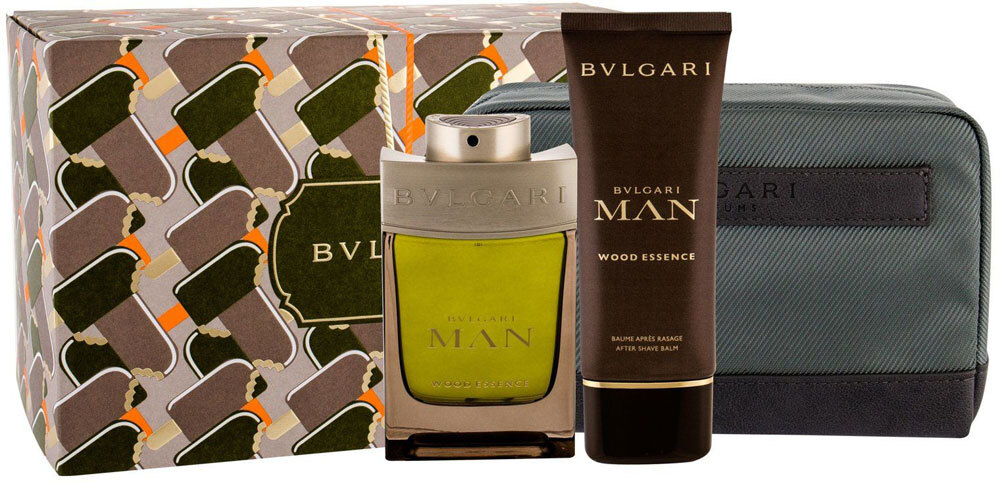 Bvlgari MAN Wood Essence Eau de Parfum 100ml Combo: Edp 100 Ml + Aftershave Balm 100 Ml + Cosmetic Bag