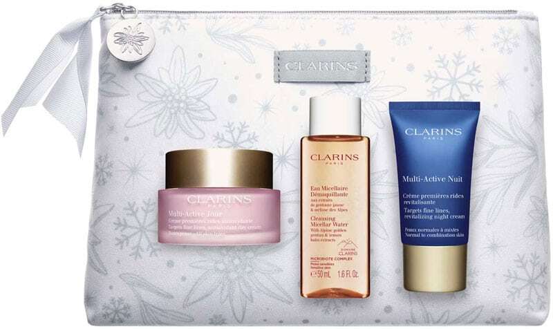 Clarins Multi-Active Collection Day Cream 50ml Combo: Multi-Active Day Cream 50 Ml + Multi-Active Night Cream 15 Ml + Cleansing Micellar Water 50 Ml + Cosmetic Bag (For All Ages)