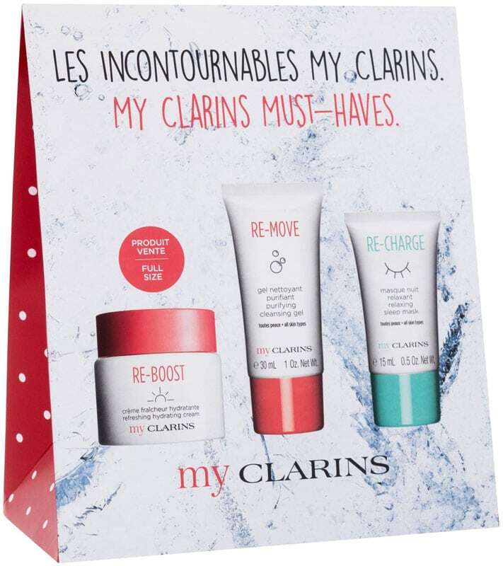 Clarins My Clarins Must-Haves. Day Cream 50ml Combo: Re-Boost Refreshing Hydrating Cream 50 Ml + Re-Charge Relaxing Sleep Mask 15 Ml + Re-Move Purifying Cleansing Gel 30 Ml (For All Ages)