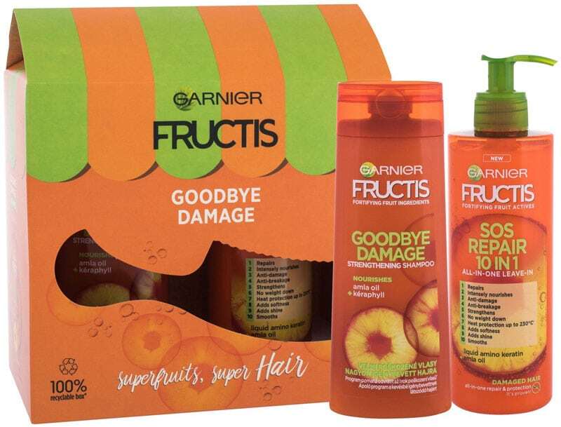 Garnier Fructis Goodbye Damage Shampoo 250ml Combo: Fructis Goodbye Damage Strengthening Shampoo 250 Ml + Fructis SOS Repair 10 In 1 400 Ml (Damaged Hair)