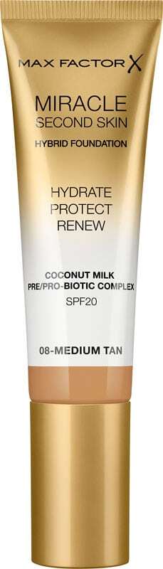 Max Factor Miracle Second Skin SPF20 Makeup 08 Medium Tan 30ml