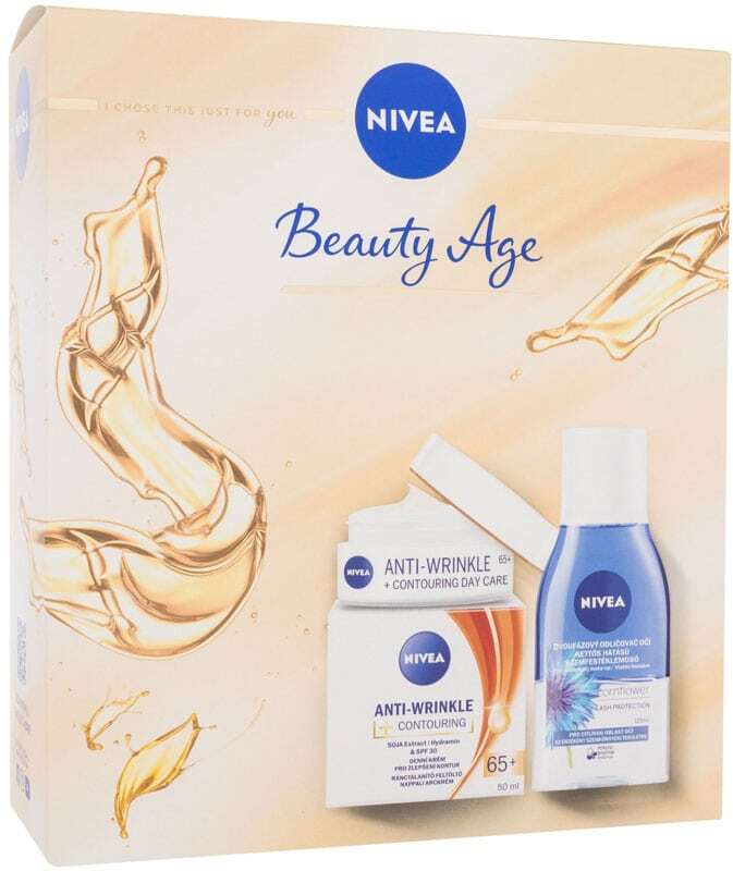 Nivea Beauty Age Day Cream 50ml Combo: Anti-Wrinkle + Contouring Day Cream SPF30 50 Ml + Eye Make-up Remover Cornflower 125 Ml (Mature Skin)