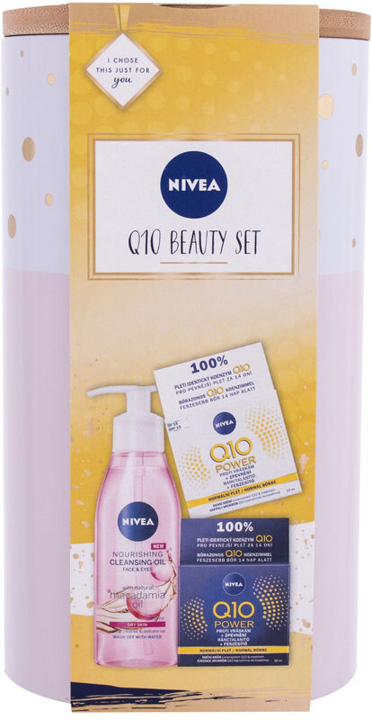 Nivea Q10 Beauty Set Day Cream 50ml Combo: Day Care Q10 Power SPF15 50 Ml + Night Care Q10 Power 50 Ml + Nourishing Cleansing Oil Macadamia Oil 150 Ml + Can (First Wrinkles)