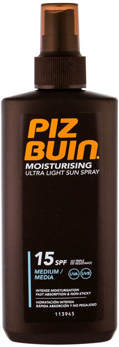 Piz Buin Moisturising Ultra Light Sun Spray SPF15 Sun Body Lotion 200ml (Waterproof)