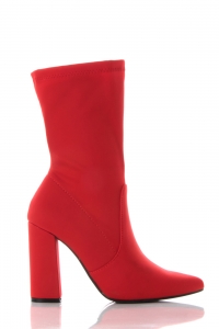 Red Fabric High Heel Ankle Boots