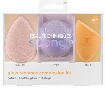Real Techniques Glow Radiance Complexion Kit Applicator 1pc Combo: Miracle Cleanse Sponge + Miracle Skincare Sponge + Miracle Complexion Sponge