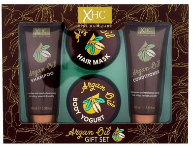 Xpel Argan Oil Gift Set Shampoo 100ml Combo: Shampoo Argan Oil 100 Ml + Conditioner Argan Oil 100 Ml + Hair Mask Argan Oil 50 Ml + Body Yoghurt Argan Oil 50 Ml