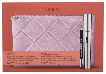 Pupa Vamp! Mascara 100 Extra Black 9ml Combo: Mascara Vamp! 9 Ml + Eye Pencil Multiplay 0,8 G 09 Deep Black + Cosmetic Bag