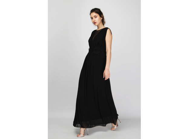 Lace Incert Pleated Maxi Dress